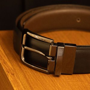 Cinturón Reversible de Cuero Marrón y Negro