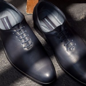 Zapatos Oxford de Cuero Azul Marino Hechos a Medida