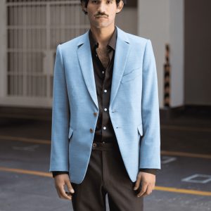 Blazer Celeste de Lana Virgen Hecho a Medida